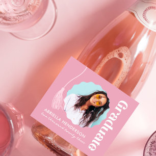 Étiquettes Pour Bouteilles De Vin Mousseux Photo de remise de diplôme rose tendance