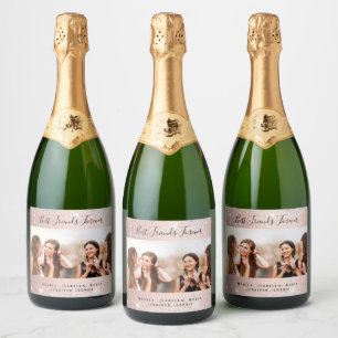 Étiquettes Pour Bouteilles De Vin Mousseux Photo des meilleures amies rose gold argent paille