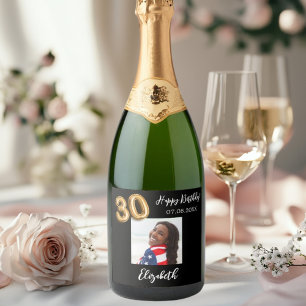 Étiquettes Pour Bouteilles De Vin Mousseux photo en or noir du 30e anniversaire