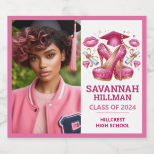 Étiquettes Pour Bouteilles De Vin Mousseux Photo Fille Rose Personnalisée Diplôme de luxe