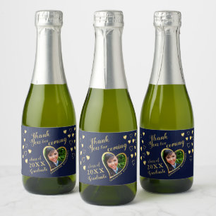Étiquettes Pour Bouteilles De Vin Mousseux Photo Navy Blue Merci 2025 Graduation Party