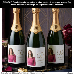 Étiquettes Pour Bouteilles De Vin Mousseux Photo personnalisé 50e anniversaire or blanc 50 &