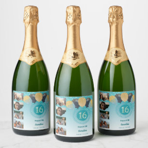 Étiquettes Pour Bouteilles De Vin Mousseux Photos, 16e anniversaire Champagne Parties scintil