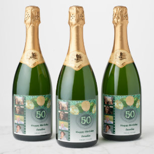 Étiquettes Pour Bouteilles De Vin Mousseux Photos, 50e anniversaire Parties scintillant verte