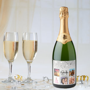 Étiquettes Pour Bouteilles De Vin Mousseux Photos d'anniversaire collage argent parties scint
