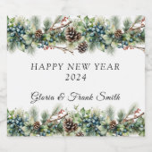 Étiquettes Pour Bouteilles De Vin Mousseux Pinecones Berries Garland HEUREUX NOUVEL AN (Étiquettes simples)
