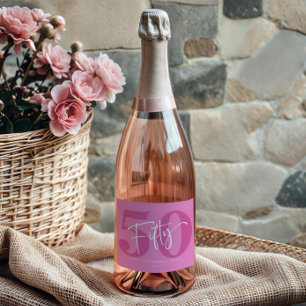 Étiquettes Pour Bouteilles De Vin Mousseux Pink Cinquante 50e Cinquantième anniversaire fête 