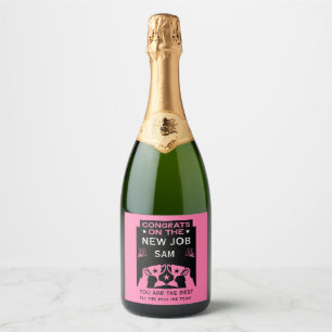 Étiquettes Pour Bouteilles De Vin Mousseux Pink Félicite Pour Le Nouveau Travail