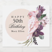 Étiquettes Pour Bouteilles De Vin Mousseux Pink Parrot Boho Tropical 50e anniversaire (Étiquettes simples)