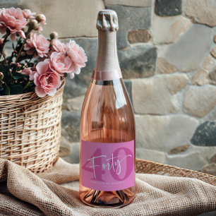Étiquettes Pour Bouteilles De Vin Mousseux Pink Quarante-quarantième anniversaire cadeau