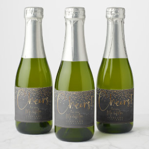Étiquettes Pour Bouteilles De Vin Mousseux PixDezines Cheers+Faux Gold Confetti+Chalkboard