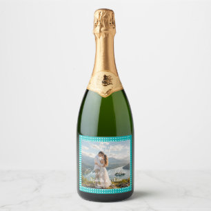 Étiquettes Pour Bouteilles De Vin Mousseux Points blancs sur sarcelle – Mariage personnalisé