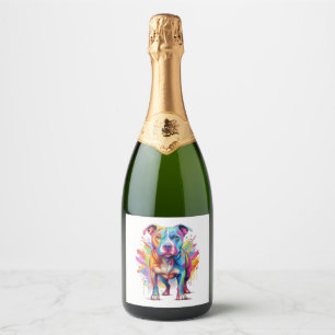Étiquettes Pour Bouteilles De Vin Mousseux Pop Art coloré Pitbull Portrait Amoureux des chien