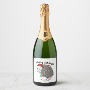 Étiquettes Pour Bouteilles De Vin Mousseux Possum Mange Déchets Noël Lumières Joyeux Hissmass