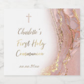 Étiquettes Pour Bouteilles De Vin Mousseux première communion de marbre rose (Étiquettes simples)