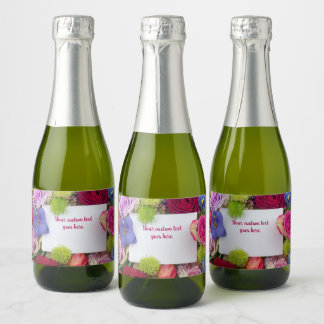 Étiquettes Pour Bouteilles De Vin Mousseux Pretty Floral Framed Roses Text Box Custom