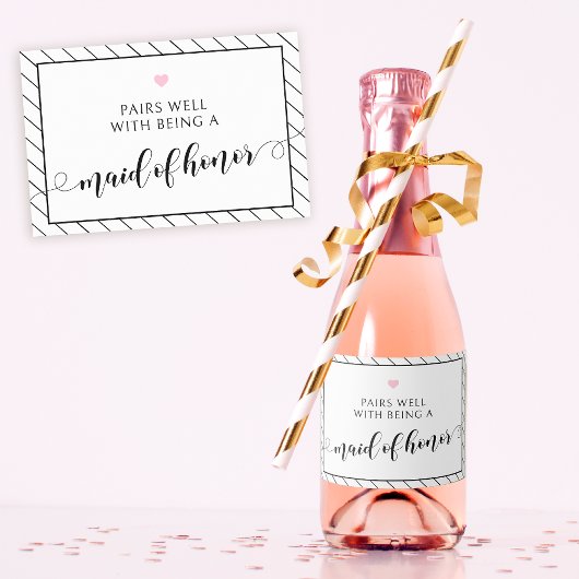 Étiquettes Pour Bouteilles De Vin Mousseux Proposition de la femme d'honneur noir rose étince