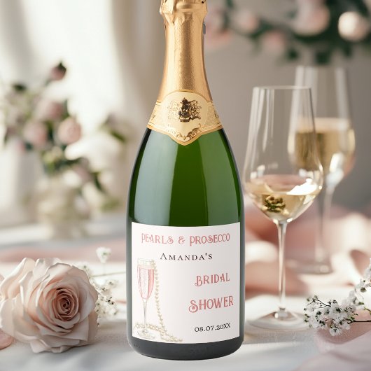 Étiquettes Pour Bouteilles De Vin Mousseux Prosecco perle rose mariage