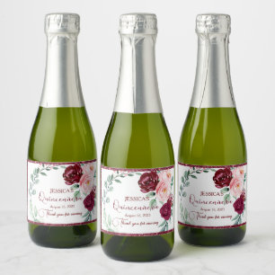 Étiquettes Pour Bouteilles De Vin Mousseux Quinceanera Bourgogne Rouge Mini Vin Étincelant Ét