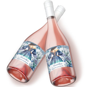 Étiquettes Pour Bouteilles De Vin Mousseux Quinceañera Personnalisé Bleu Beau