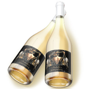 Étiquettes Pour Bouteilles De Vin Mousseux Quinceañera Personnalisé Luxe Black Gold