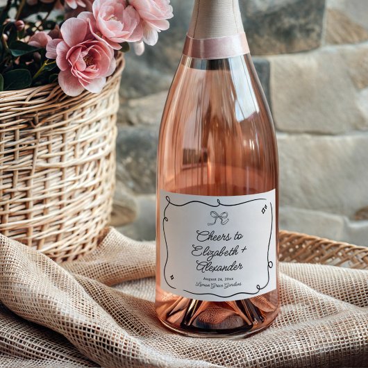 Étiquettes Pour Bouteilles De Vin Mousseux Quirky & Whimsical Bow Mariage