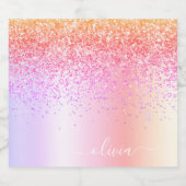 Étiquettes Pour Bouteilles De Vin Mousseux Rainbow Pastel Girly Parties scintillant Metal Nom (Étiquettes simples)