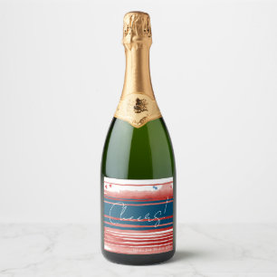Étiquettes Pour Bouteilles De Vin Mousseux Rayures rouges aquarelle et bande bleue