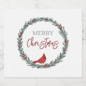 Étiquettes Pour Bouteilles De Vin Mousseux Red Berries Wreath and Red Cardinal Christmas (Étiquettes simples)