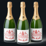 Étiquettes Pour Bouteilles De Vin Mousseux Red White Christmas Nom de famille personnalisé<br><div class="desc">Rouge blanc Noël personnalisé nom de famille personnalisé monogramme vacances vin mousseux étiquette. Élevez votre boisson de Noël avec ce étiquette personnalisé. Ce étiquette de famille personnalisé ajoute une touche unique à votre cadeau de vacances et fait un cadeau de famille réfléchi et chéri.</div>