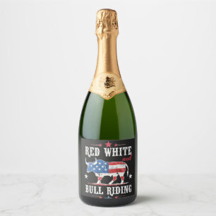 Étiquettes Pour Bouteilles De Vin Mousseux Red White et Bull Riding American Cowboys