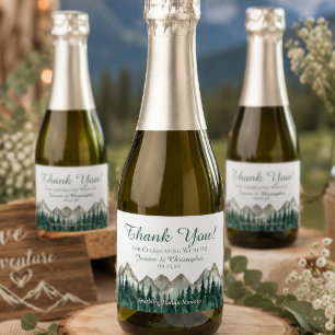 Étiquettes Pour Bouteilles De Vin Mousseux Remerciement de mariage Mini Montagne rustique et