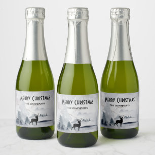 Étiquettes Pour Bouteilles De Vin Mousseux Rennes dans l'Aquarelle gris sauvage Noël