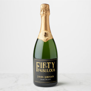 Étiquettes Pour Bouteilles De Vin Mousseux Retro Gold "Cinquante et Fantastique" 50e Annivers