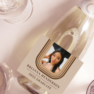 Étiquettes Pour Bouteilles De Vin Mousseux Rétro Moderne Marron et Remise de Diplômes Neutre