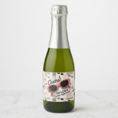 Étiquettes Pour Bouteilles De Vin Mousseux Retro Stripes Flamingos Palms Sunglasses Mini (Devant)