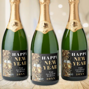 Étiquettes Pour Bouteilles De Vin Mousseux Réveillon de la Saint-Sylvestre au Champagne Doré