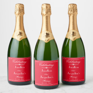 Étiquettes Pour Bouteilles De Vin Mousseux Romantique Rouge Élégant Personnalisé Chic Mariage