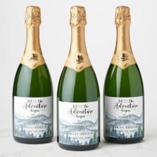 Étiquettes Pour Bouteilles De Vin Mousseux Romantique Rustique Aquarelle Montagnes Arbre Mari