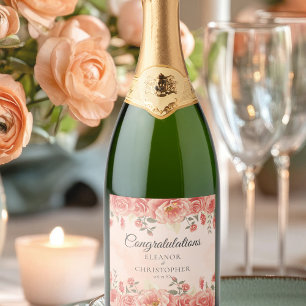 Étiquettes Pour Bouteilles De Vin Mousseux Romantique Vintage Mariage Corail Roses Personnali