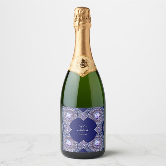 Étiquettes Pour Bouteilles De Vin Mousseux Rosace bleue (Devant)