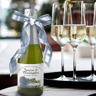 Étiquettes Pour Bouteilles De Vin Mousseux Rose bleu Dusty Merci Mariage Mini