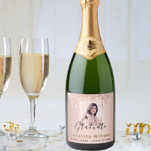 Étiquettes Pour Bouteilles De Vin Mousseux Rose d'obtention du diplôme en or rose parties sci