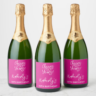 Étiquettes Pour Bouteilles De Vin Mousseux Rose Fantaisiste Joyeux 50 Ans Anniversaire