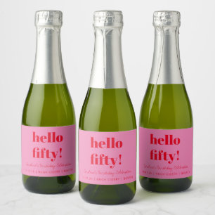 Étiquettes Pour Bouteilles De Vin Mousseux Rose gras rouge moderne 50e anniversaire personnal