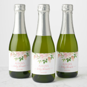 Étiquettes Pour Bouteilles De Vin Mousseux Rose rose élégant Floral Girl Baby shower Mini