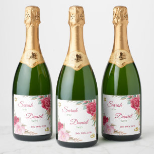 Étiquettes Pour Bouteilles De Vin Mousseux Rose rose pâle et rose foncé Noir Mariage juif