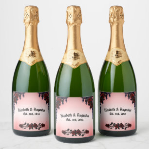 Étiquettes Pour Bouteilles De Vin Mousseux Rose rouge gothique Mariage personnalisé Sparkling