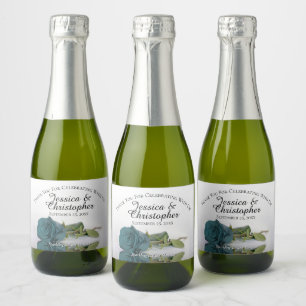 Étiquettes Pour Bouteilles De Vin Mousseux Rose Turquoise romantique Élégant Merci de mariage