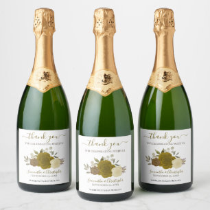 Étiquettes Pour Bouteilles De Vin Mousseux Roses de Mariage Élégantes Bohème Or Rustique Reme